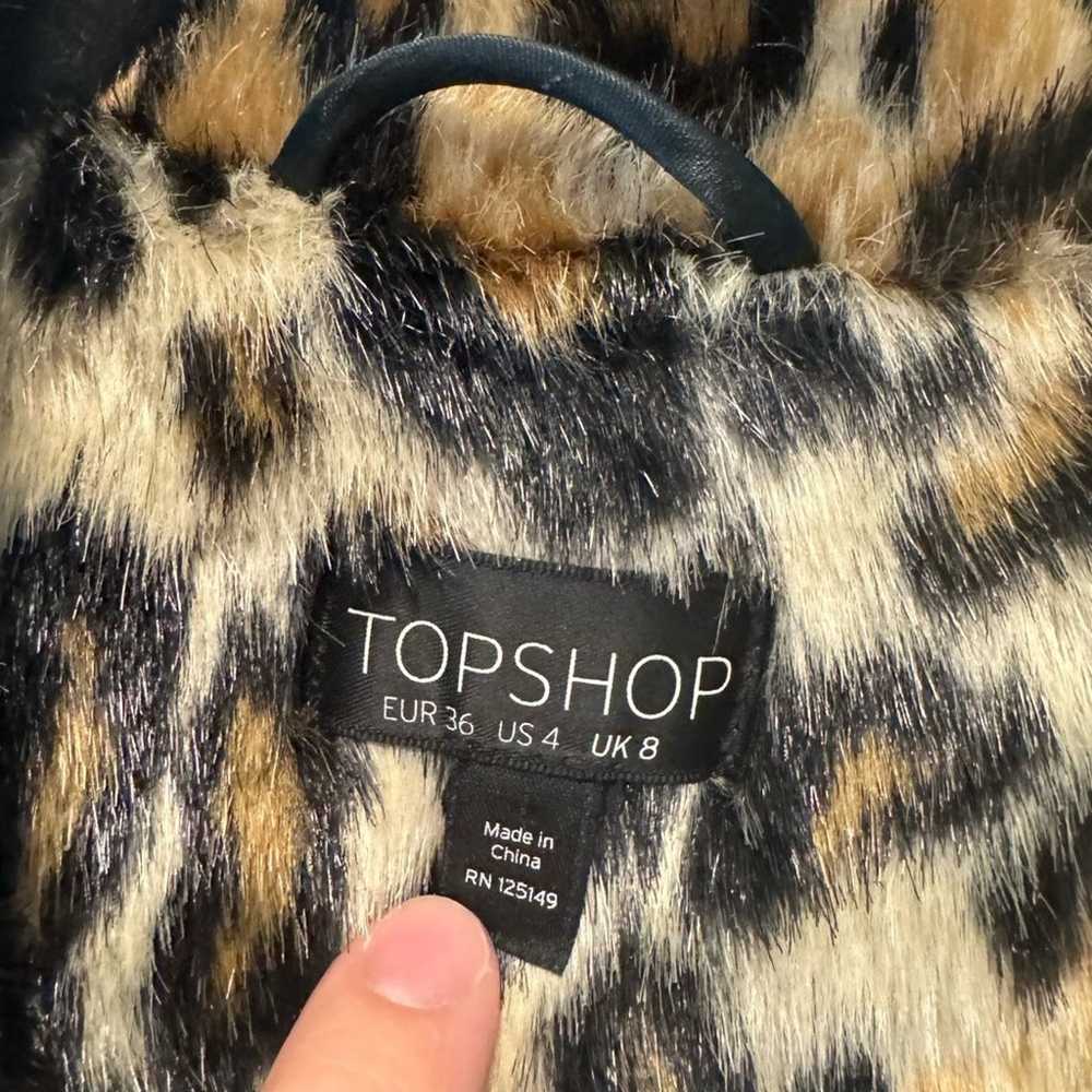 Topshop Overcoat Faux Fur Brown Black Leopard Pri… - image 2