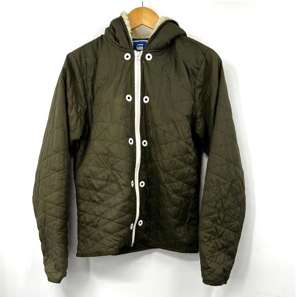 G-Star Raw Olive Green Quilted Hooded Long Sleeve… - image 1