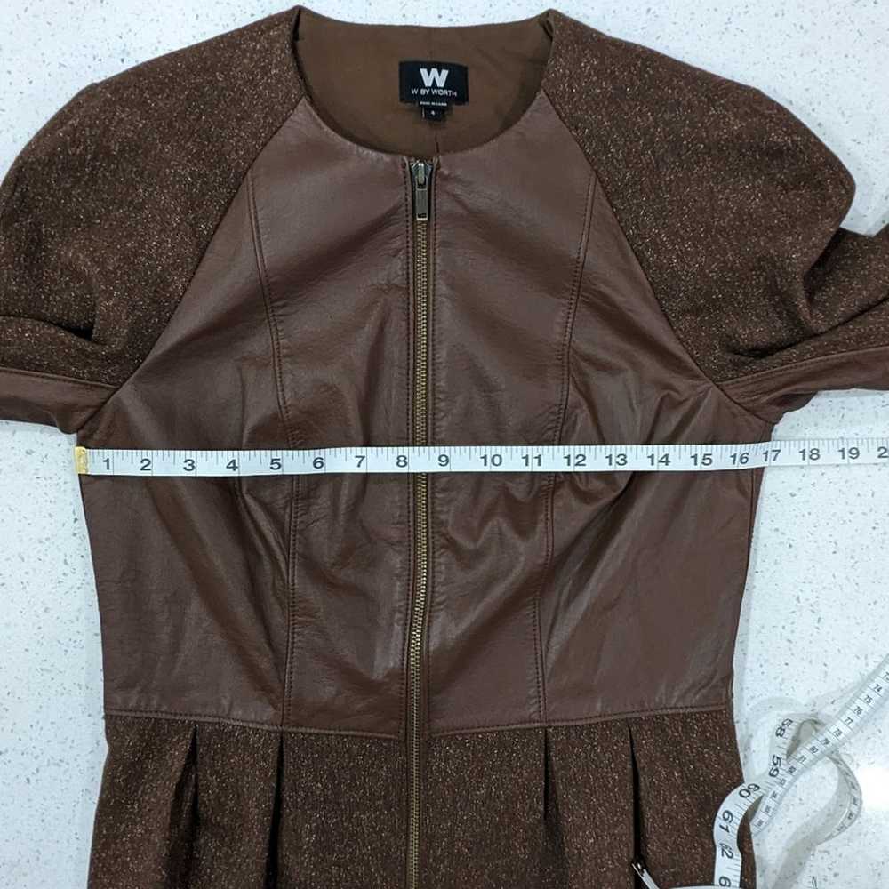 W By Worth Women Brown Leather Wool Silk Moto Jac… - image 4