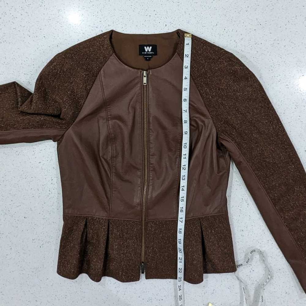 W By Worth Women Brown Leather Wool Silk Moto Jac… - image 5