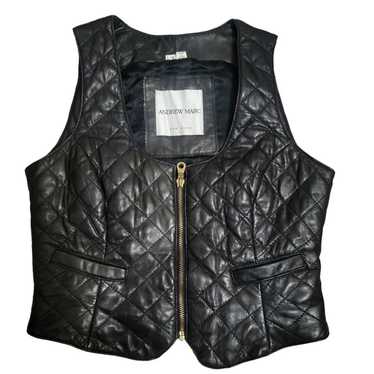 Andrew Marc Black Leather Quilted Women's Zip Ves… - image 1