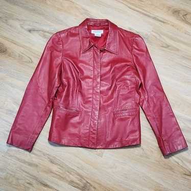 Nine West Red Leather Blazer Style Jacket Size 10 - image 1