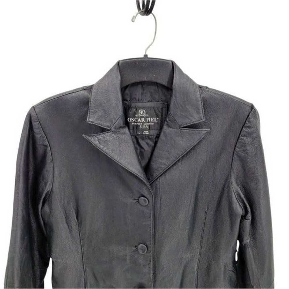 Vintage 80's Oscar Piel Leather Blazer Jacket But… - image 4