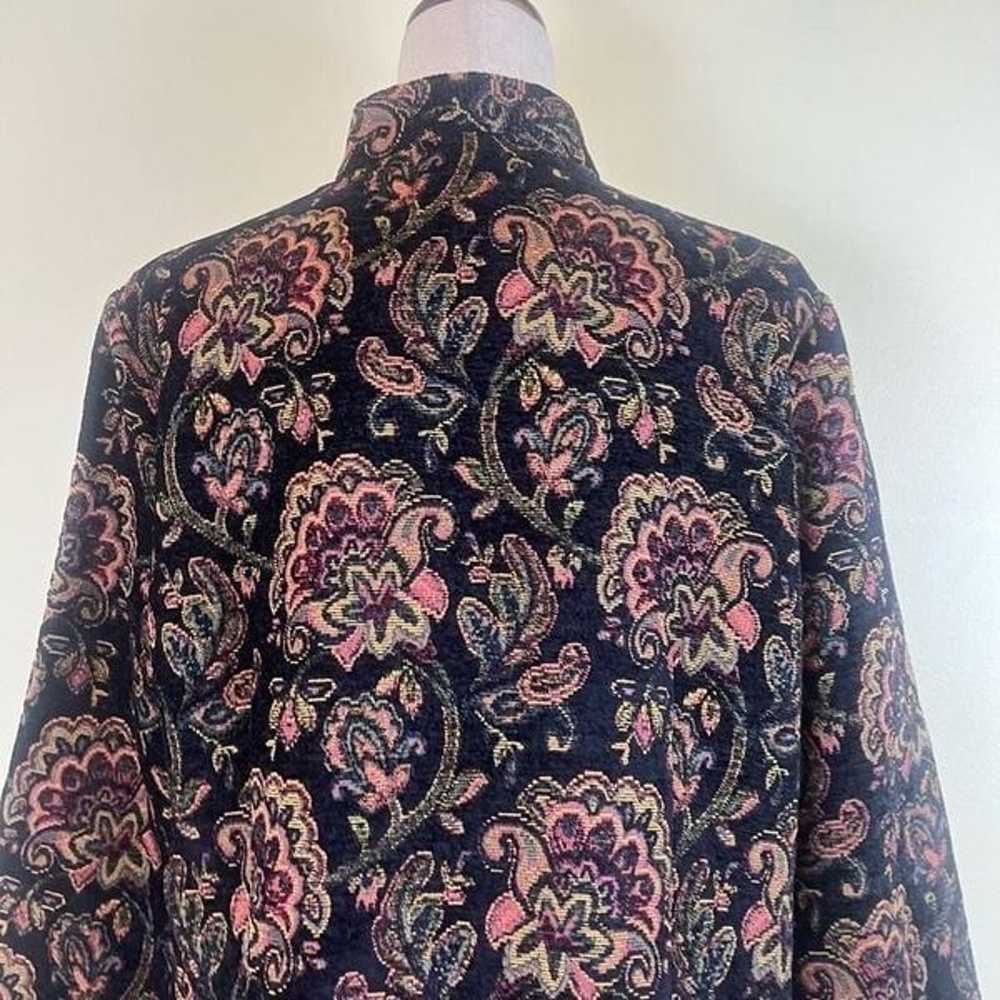Vintage 90s Y2K Black Floral Tapestry Jacket Butt… - image 10