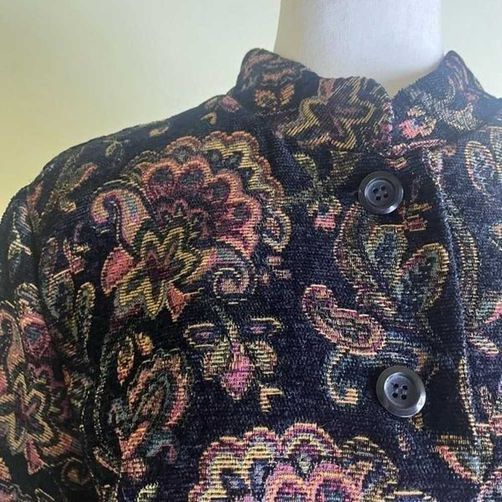 Vintage 90s Y2K Black Floral Tapestry Jacket Butt… - image 3