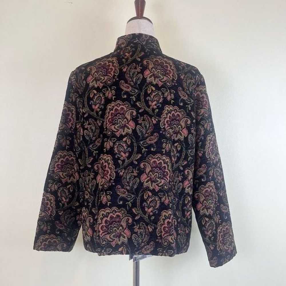 Vintage 90s Y2K Black Floral Tapestry Jacket Butt… - image 4