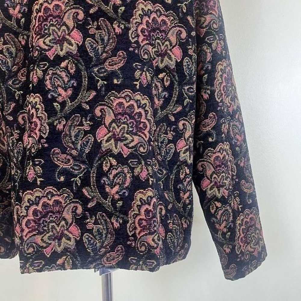 Vintage 90s Y2K Black Floral Tapestry Jacket Butt… - image 5