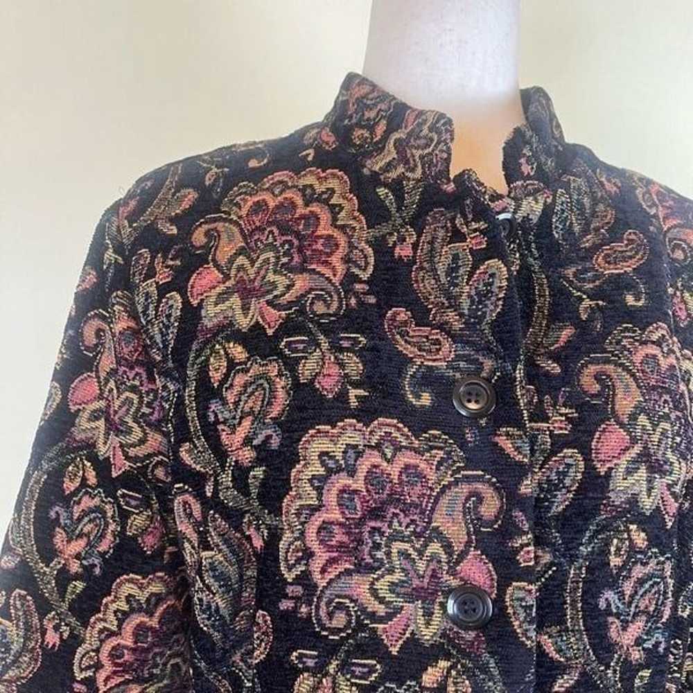 Vintage 90s Y2K Black Floral Tapestry Jacket Butt… - image 7