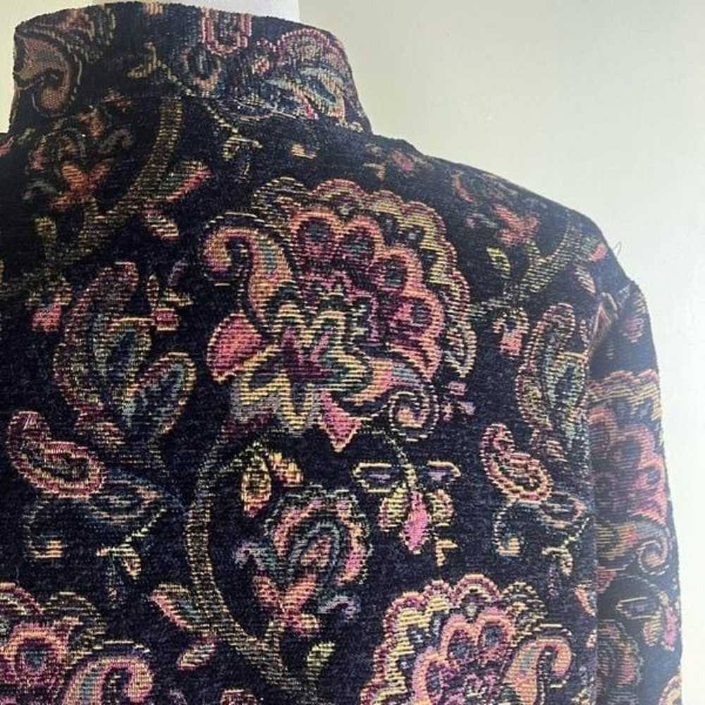 Vintage 90s Y2K Black Floral Tapestry Jacket Butt… - image 8