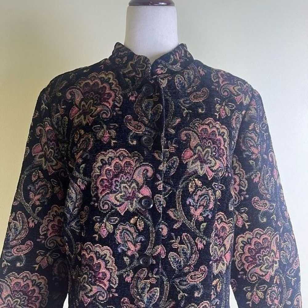 Vintage 90s Y2K Black Floral Tapestry Jacket Butt… - image 9
