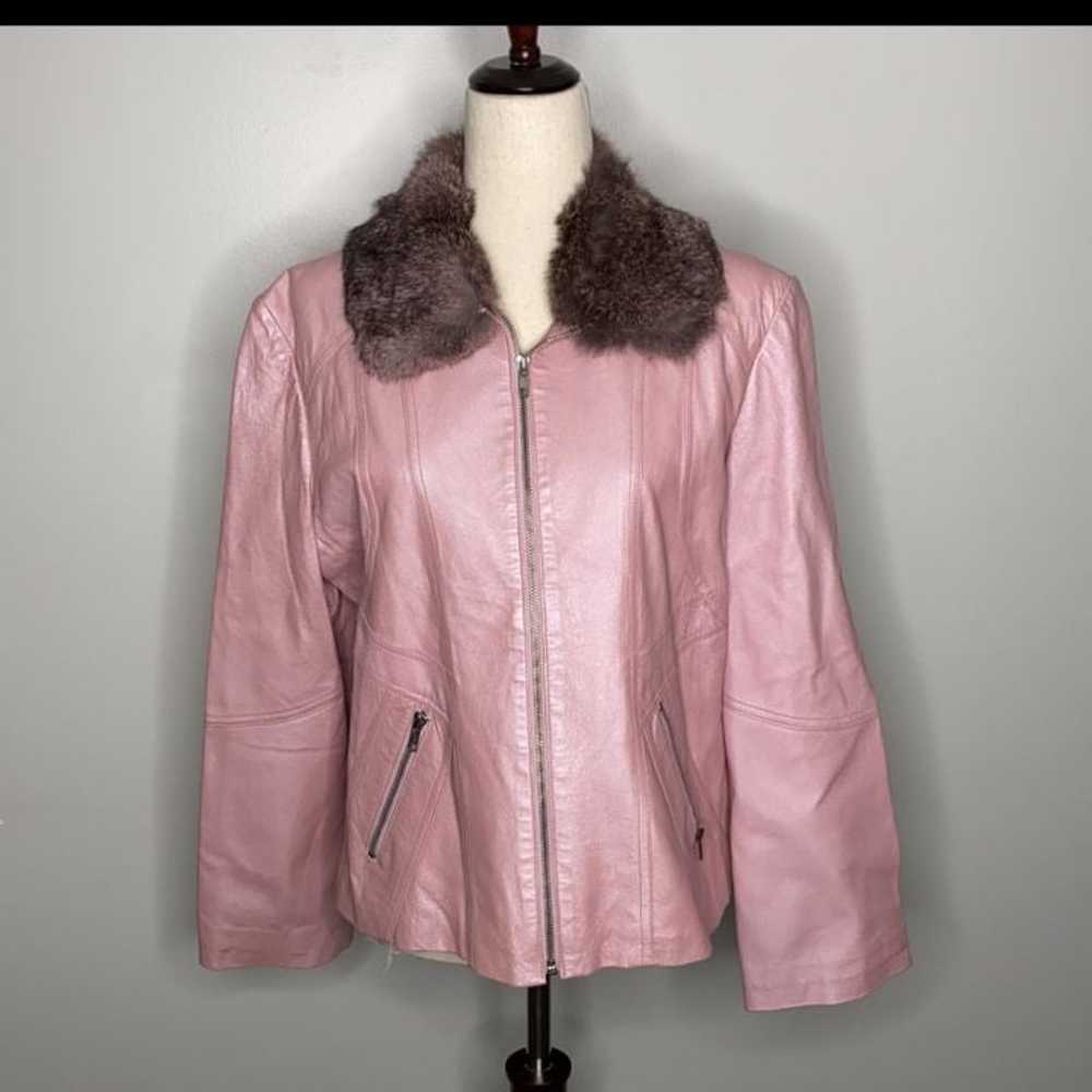 Wilson Leather Jacket pink rabbit fur Y2k mean gi… - image 2