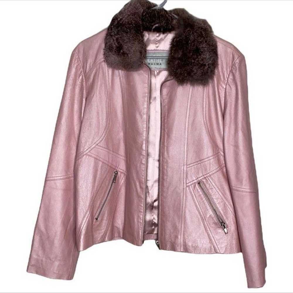 Wilson Leather Jacket pink rabbit fur Y2k mean gi… - image 4