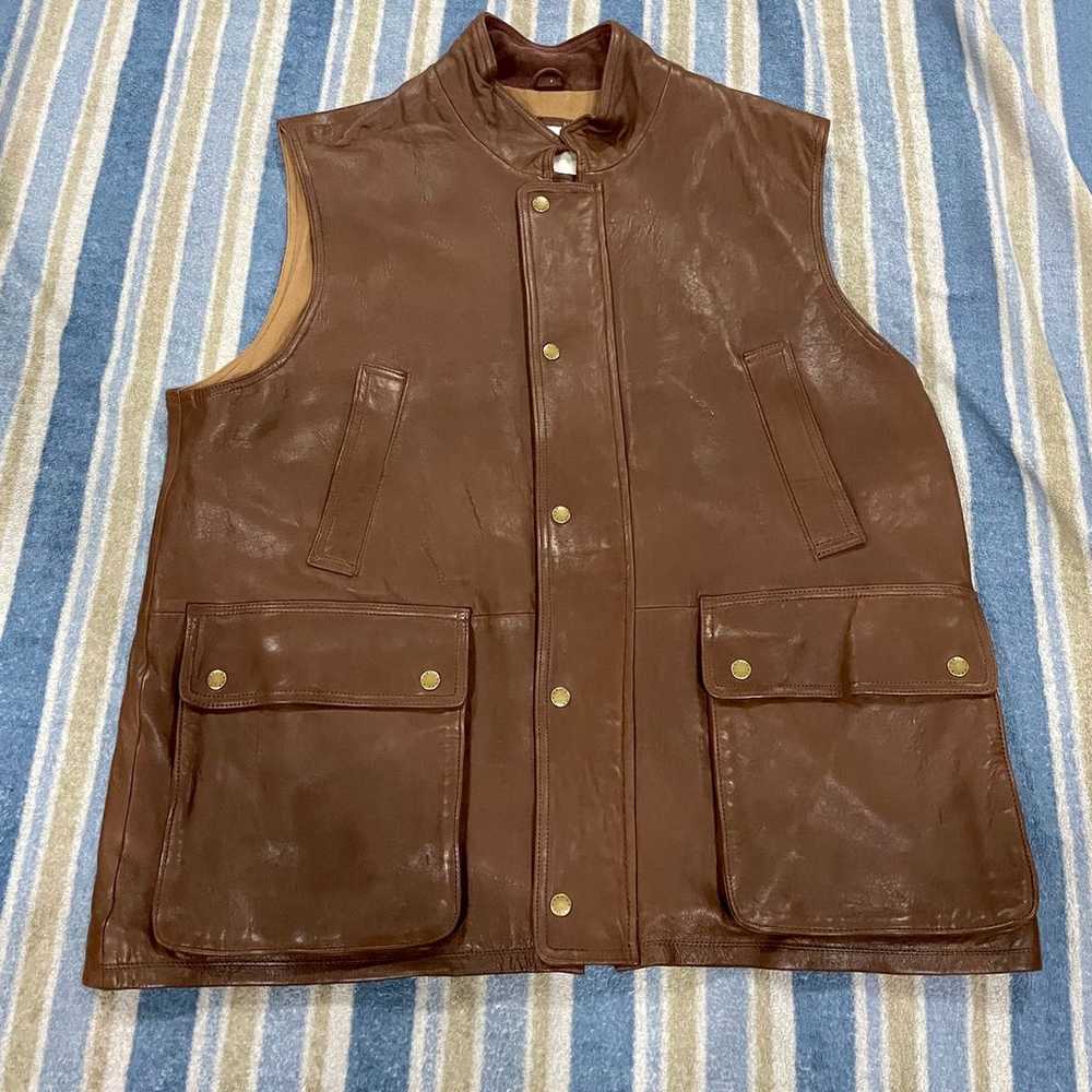 ORVIS Munitions Leather Vest Mens XL Brown Soft L… - image 1