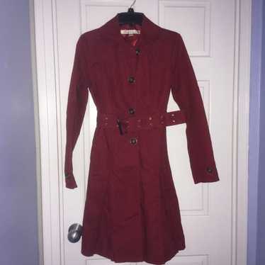 Kenneth Cole red trench coat, belted, XS