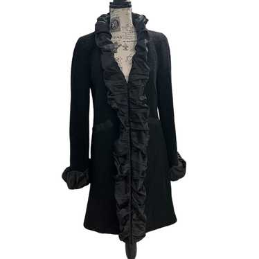 Nanette Lepore Womens Small Coat Wool Satin Black… - image 1