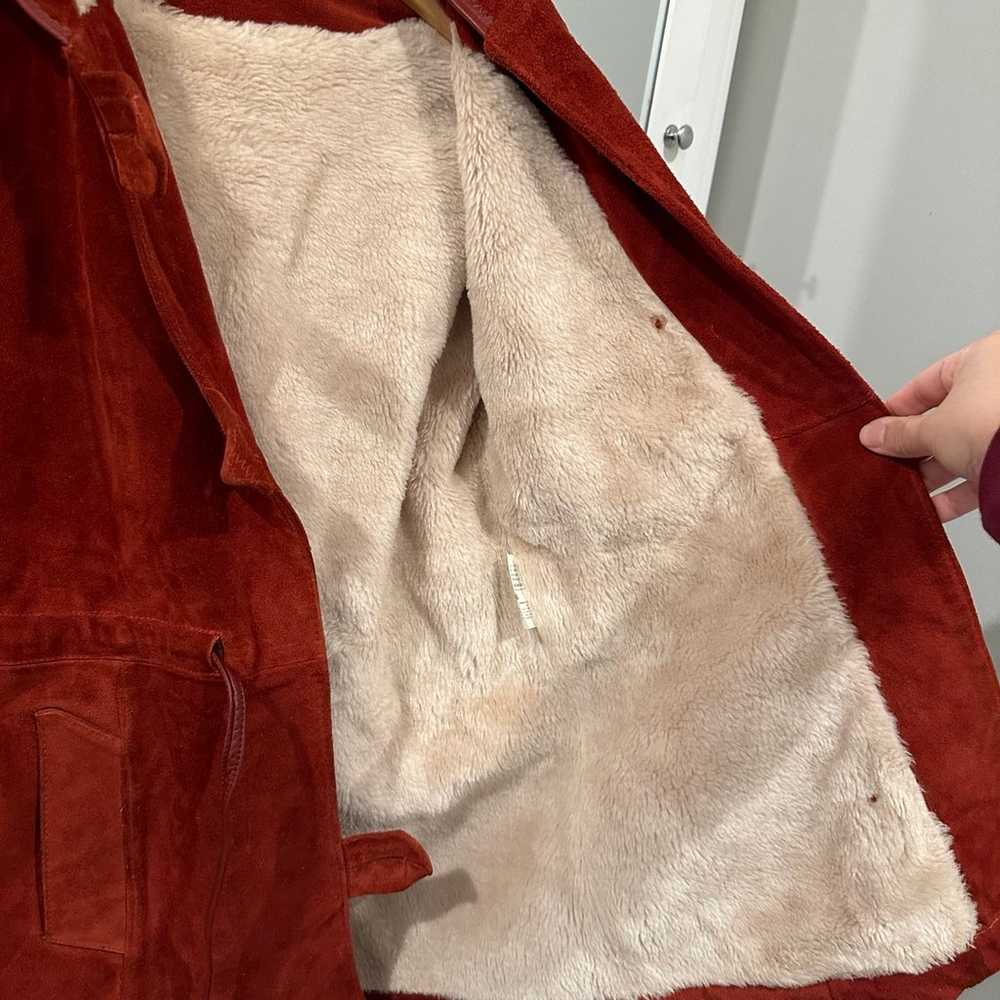 Vintage Sherpa suede leather hoodie burnt red/ora… - image 10