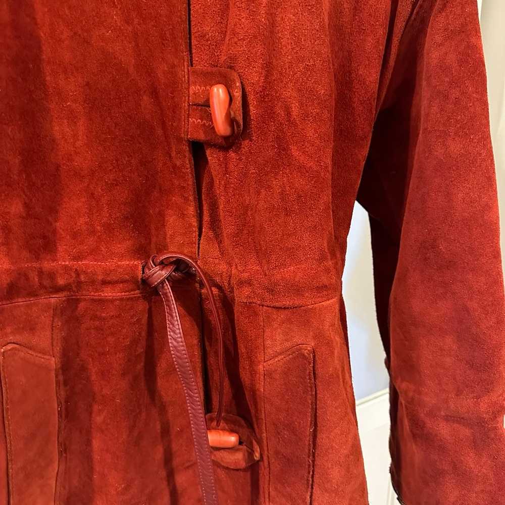 Vintage Sherpa suede leather hoodie burnt red/ora… - image 2