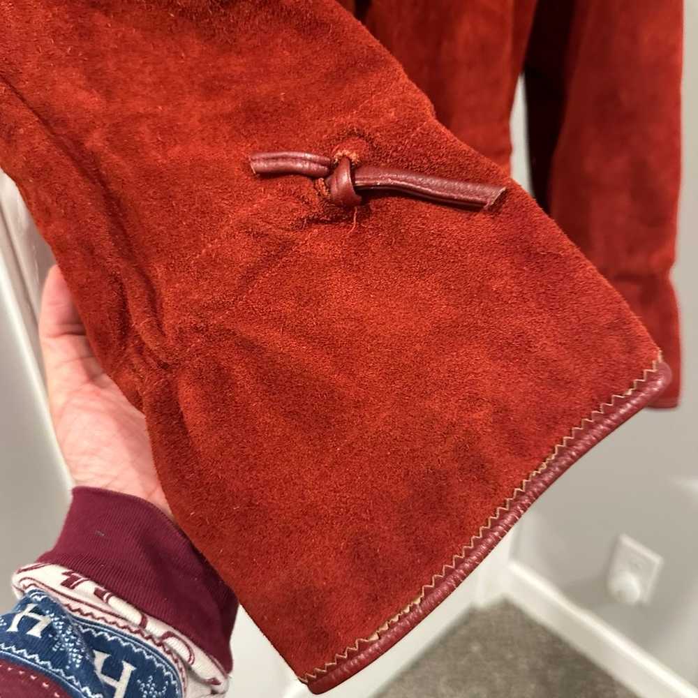 Vintage Sherpa suede leather hoodie burnt red/ora… - image 5