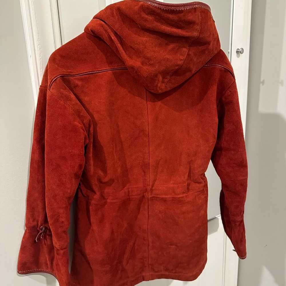 Vintage Sherpa suede leather hoodie burnt red/ora… - image 6