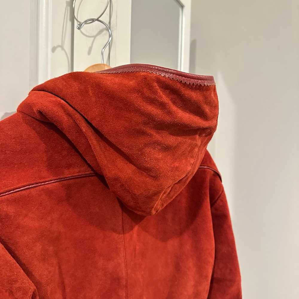 Vintage Sherpa suede leather hoodie burnt red/ora… - image 7