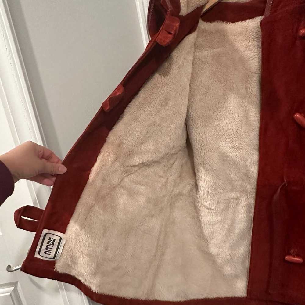 Vintage Sherpa suede leather hoodie burnt red/ora… - image 9