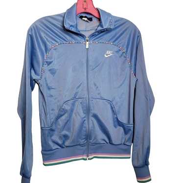Vintage 80s Nike Track Jacket Light Blue Rainbow … - image 1
