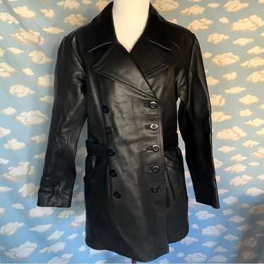 Sundance double breasted belted leather jacket Bl… - image 1