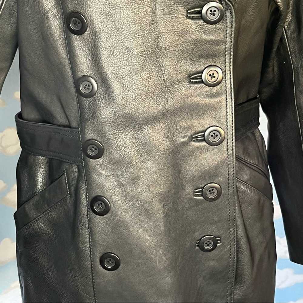 Sundance double breasted belted leather jacket Bl… - image 4