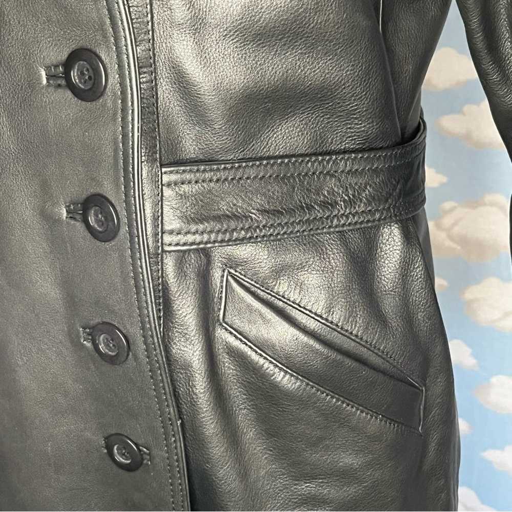 Sundance double breasted belted leather jacket Bl… - image 5