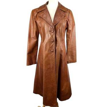 Vtg Georgetown Leather Womens S/M Brown Trench Co… - image 1