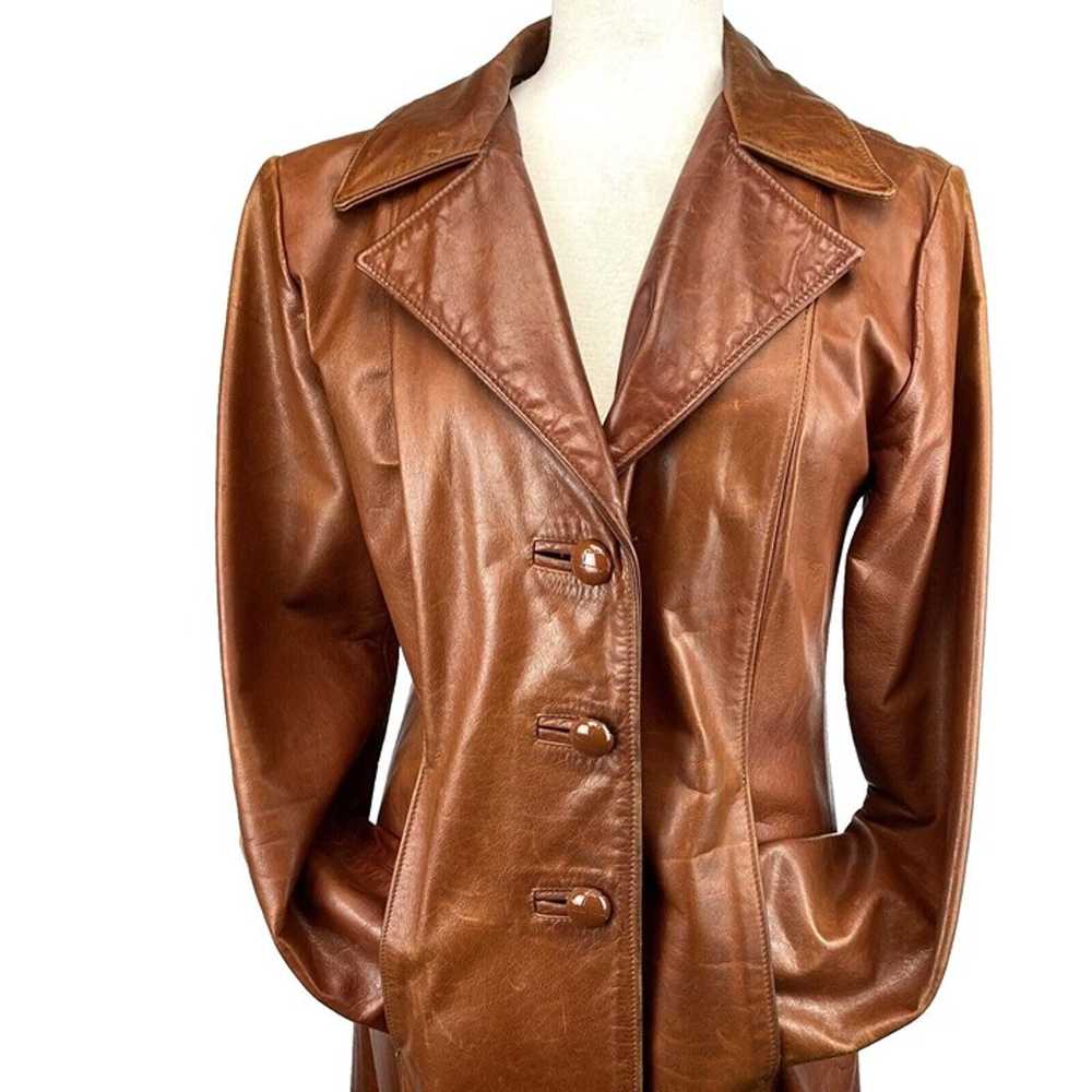 Vtg Georgetown Leather Womens S/M Brown Trench Co… - image 2