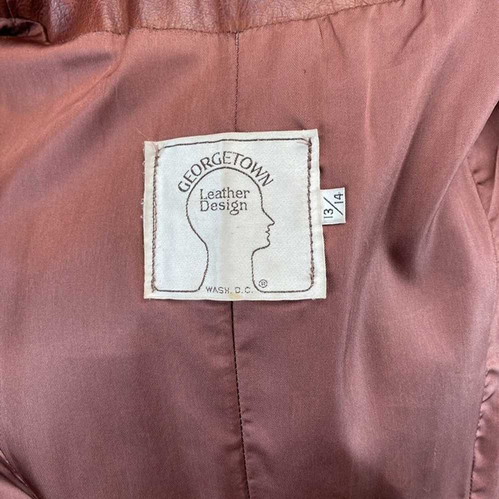 Vtg Georgetown Leather Womens S/M Brown Trench Co… - image 9