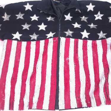 AMERICAN FLAG STARS SEQUIN VINTAGE BLACK JACKET M… - image 1
