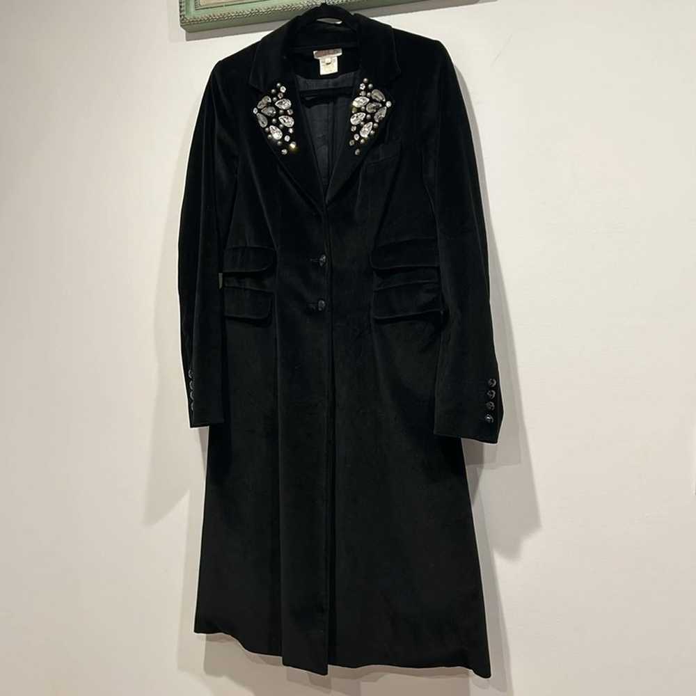 LaRok velvet black trench coat embellished jewel … - image 11