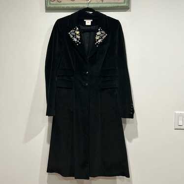 LaRok velvet black trench coat embellished jewel … - image 1