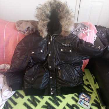 Vintage Baby Phat Y2K leather bomber fur hood XL - image 1