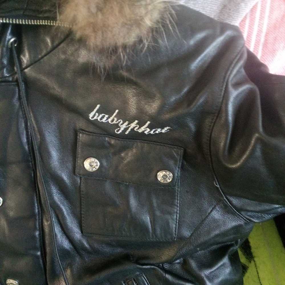 Vintage Baby Phat Y2K leather bomber fur hood XL - image 3