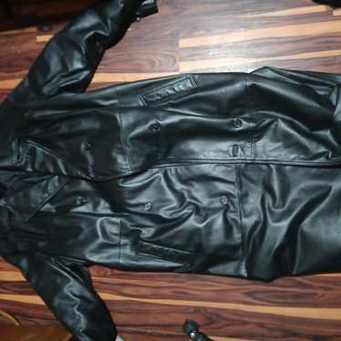Long genuine leather trench coat