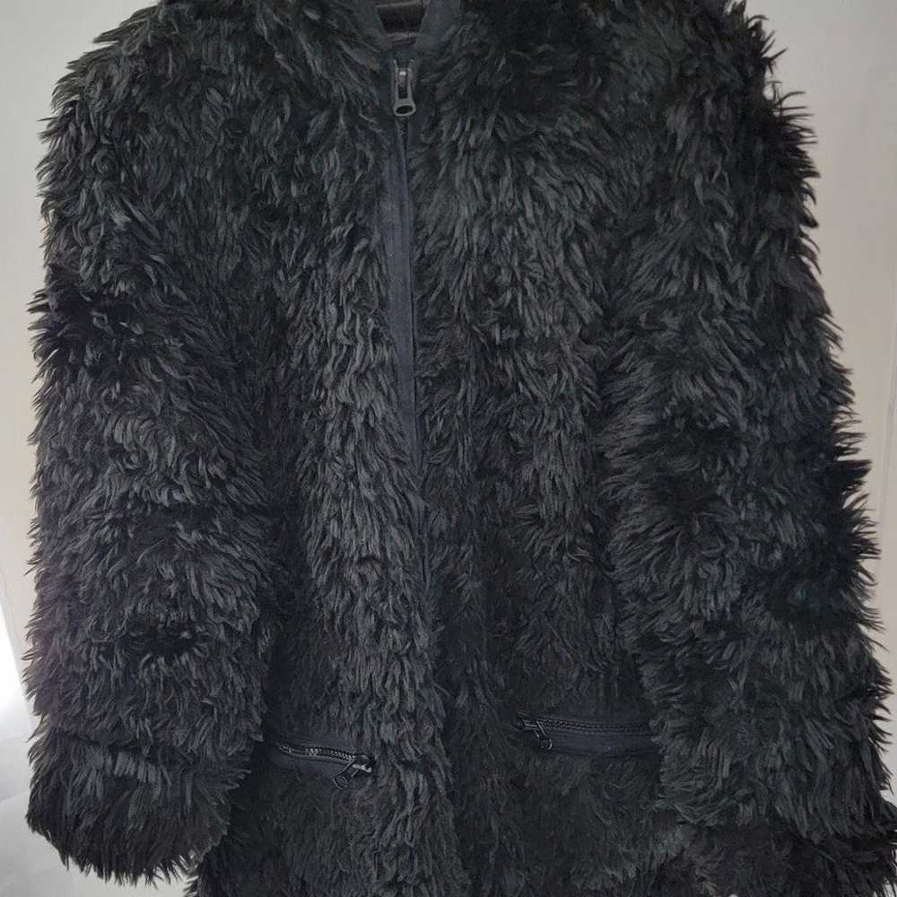 Adrienne Landau Black Modacrylic Hooded Jacket Mo… - image 1