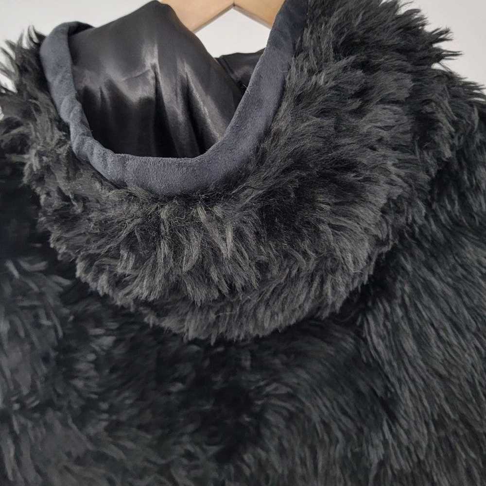 Adrienne Landau Black Modacrylic Hooded Jacket Mo… - image 5