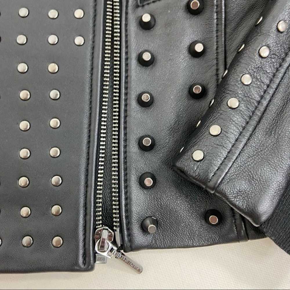 Halston Black lambs leather studded leather moto … - image 4