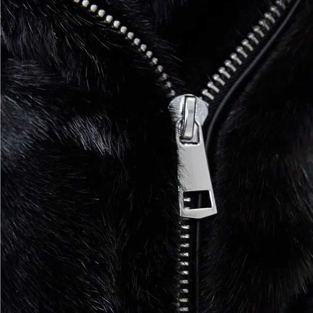 Zara Black Motorcycle Faux Fur Biker Zippered Jac… - image 10