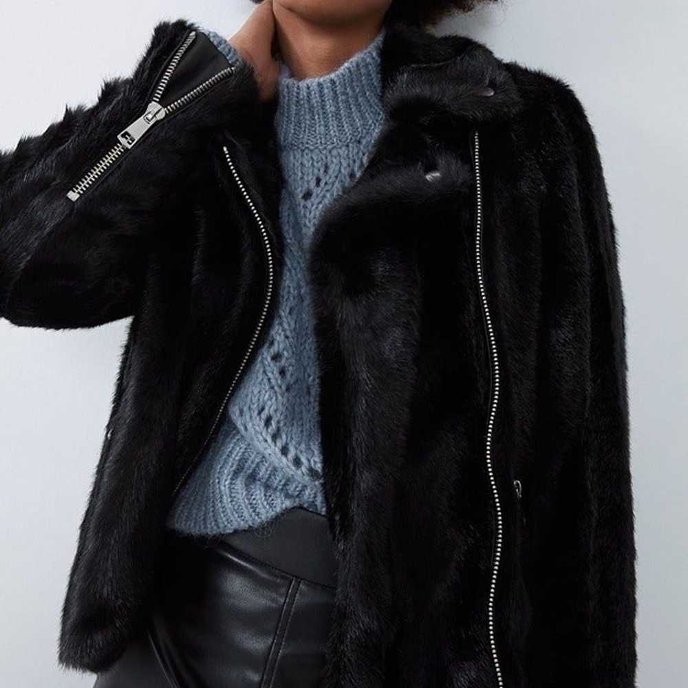 Zara Black Motorcycle Faux Fur Biker Zippered Jac… - image 4