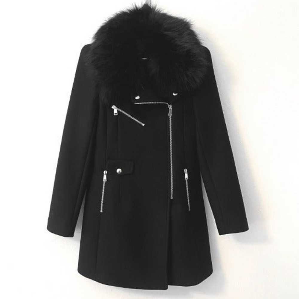 Zara Faux Fur Collar Zippered Biker Style Black W… - image 2