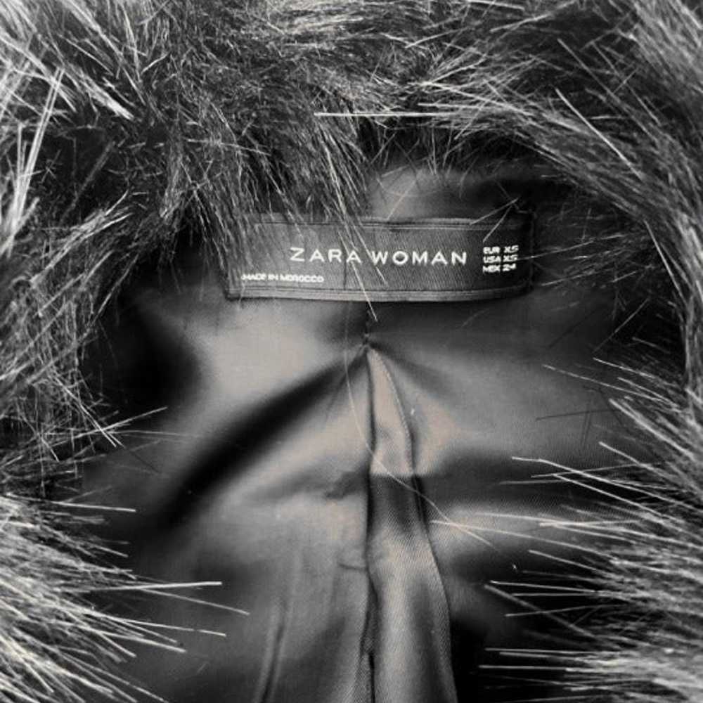 Zara Faux Fur Collar Zippered Biker Style Black W… - image 7
