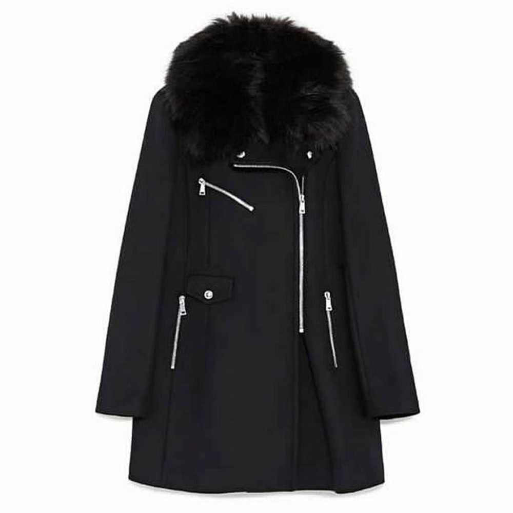 Zara Faux Fur Collar Zippered Biker Style Black W… - image 8