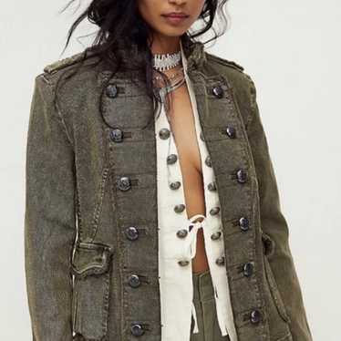 Free People Last Dance Denim Blazer Military Fanc… - image 1