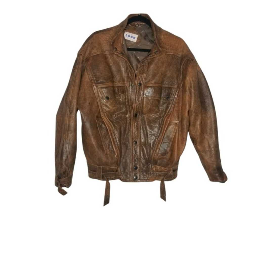 Vintage Womens Sz M 80s Brown Distressed Leather … - image 11