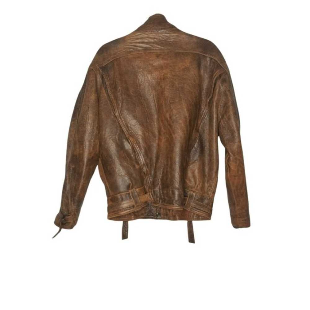 Vintage Womens Sz M 80s Brown Distressed Leather … - image 12