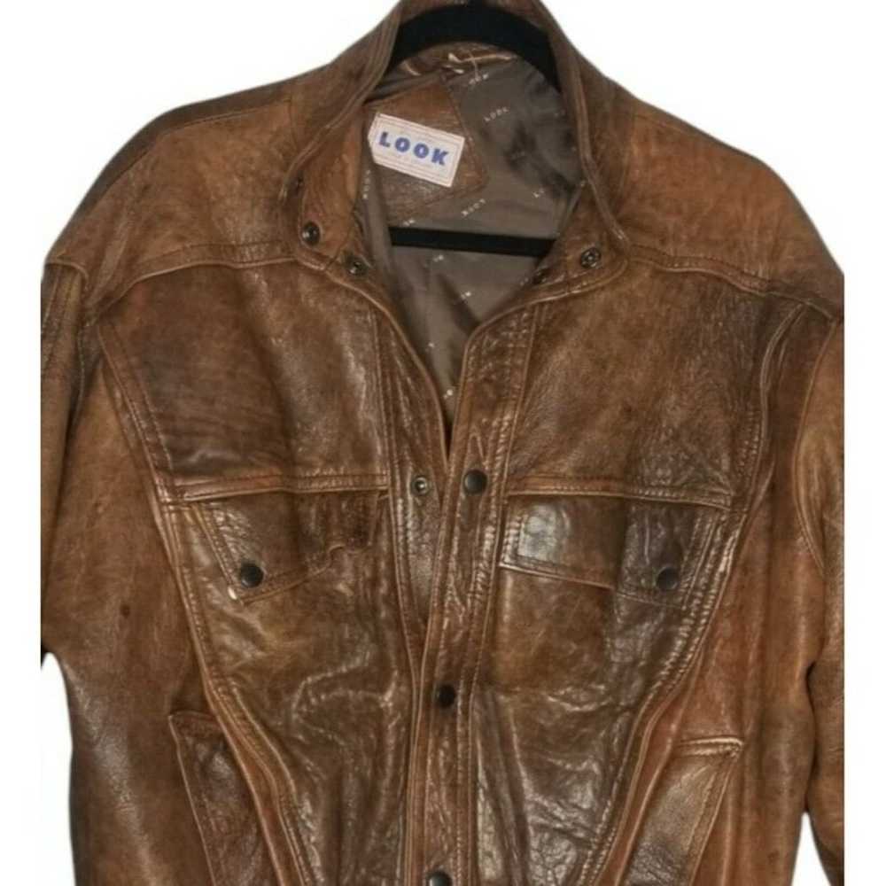 Vintage Womens Sz M 80s Brown Distressed Leather … - image 1